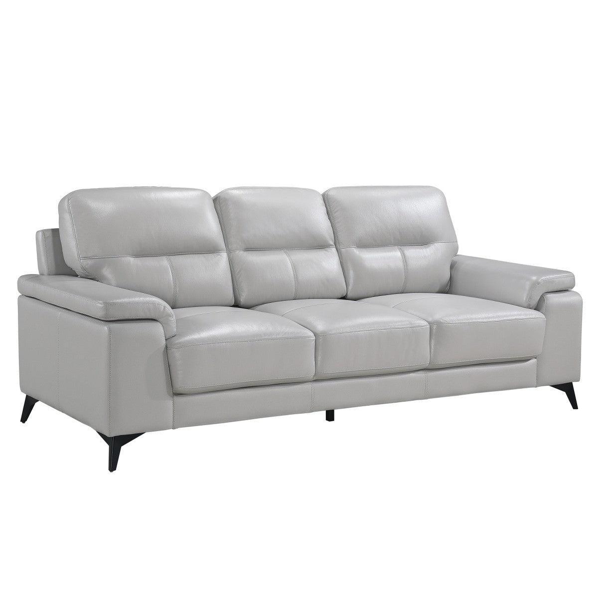 Mischa Silver Gray 100% Top Grain Leather Where The Body Touches, All Else Faux Leather Sofa - Ella Furniture