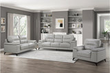 Mischa Silver Solid Wood And Plywood Top Grain Leather Upholstery 2Pc Set: Sofa, Love - Ella Furniture