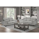 Mischa Silver Gray 100% Top Grain Leather Where The Body Touches, All Else Faux Leather Sofa - Ella Furniture