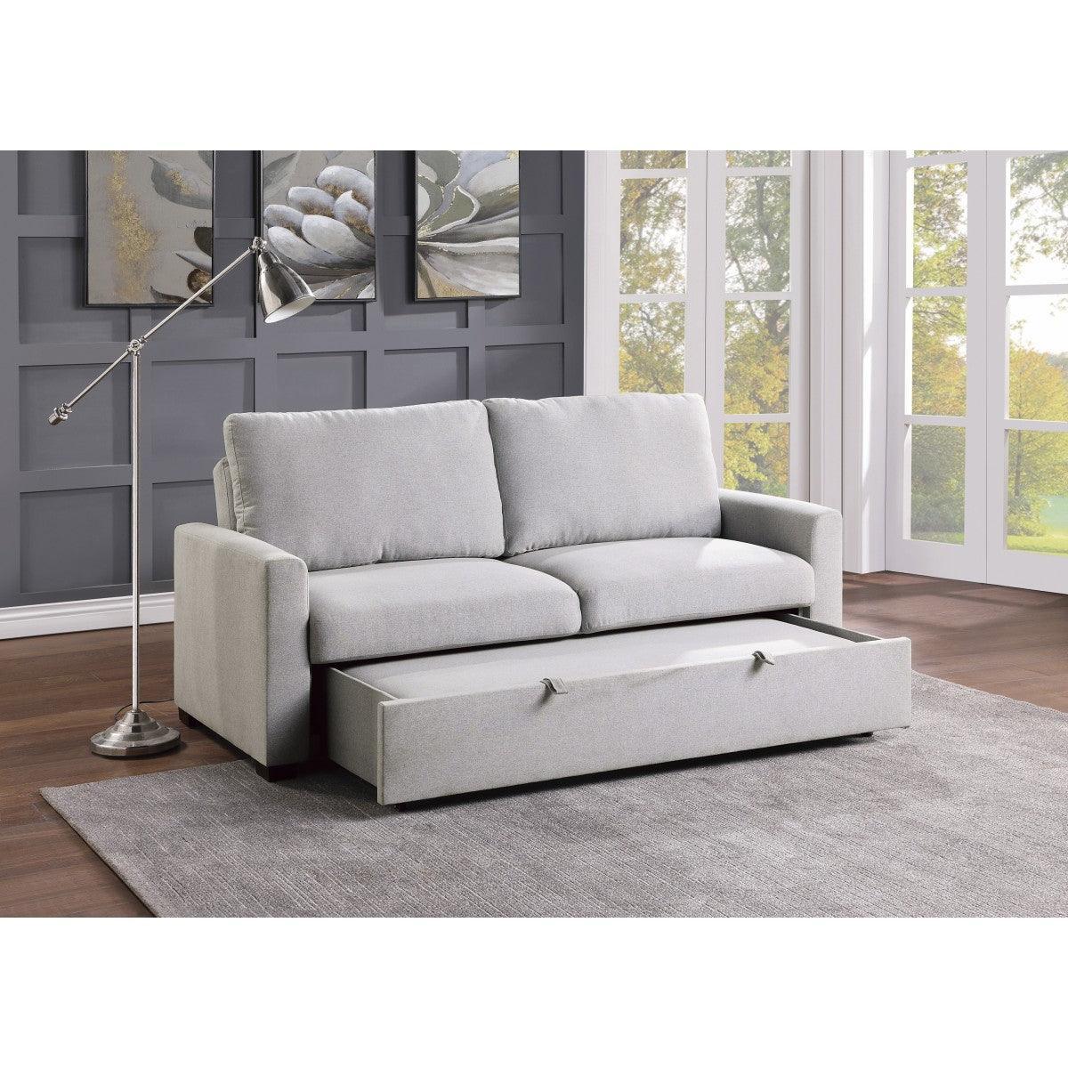 Price Light Gray Solid Wood Textured Fabric Upholstery Convertible Studio Sofa With Pull-out Bed - Ella Furniture