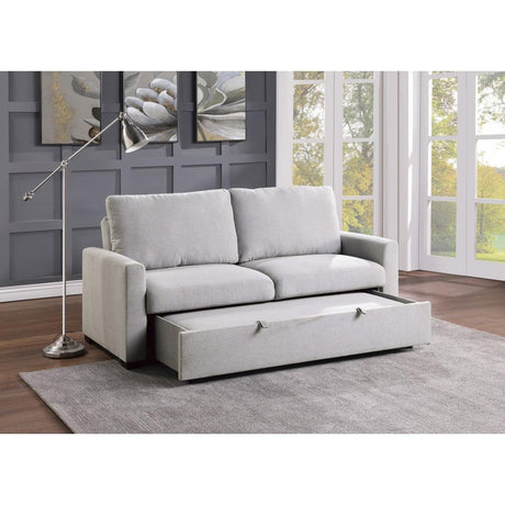 Price Light Gray Solid Wood Textured Fabric Upholstery Convertible Studio Sofa With Pull-out Bed - Ella Furniture