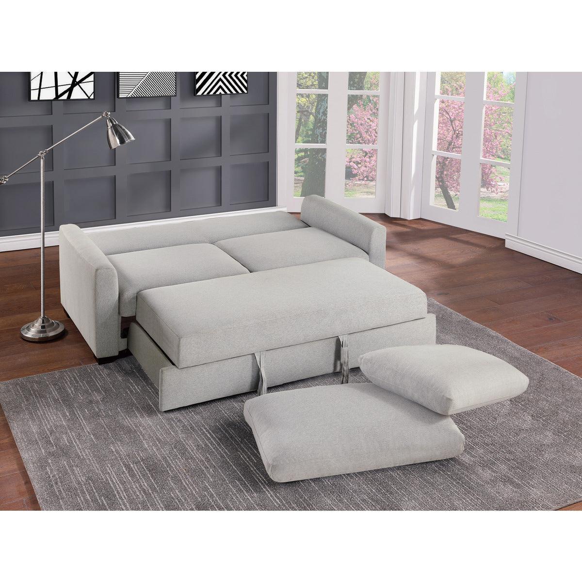 Price Light Gray Solid Wood Textured Fabric Upholstery Convertible Studio Sofa With Pull-out Bed - Ella Furniture