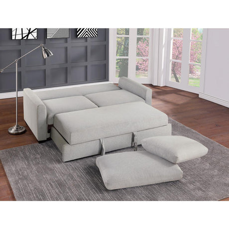 Price Light Gray Solid Wood Textured Fabric Upholstery Convertible Studio Sofa With Pull-out Bed - Ella Furniture
