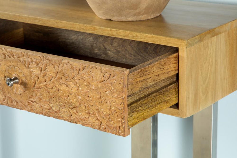 Draco Console Table With Hand Carved Drawers Natural - Ella Furniture