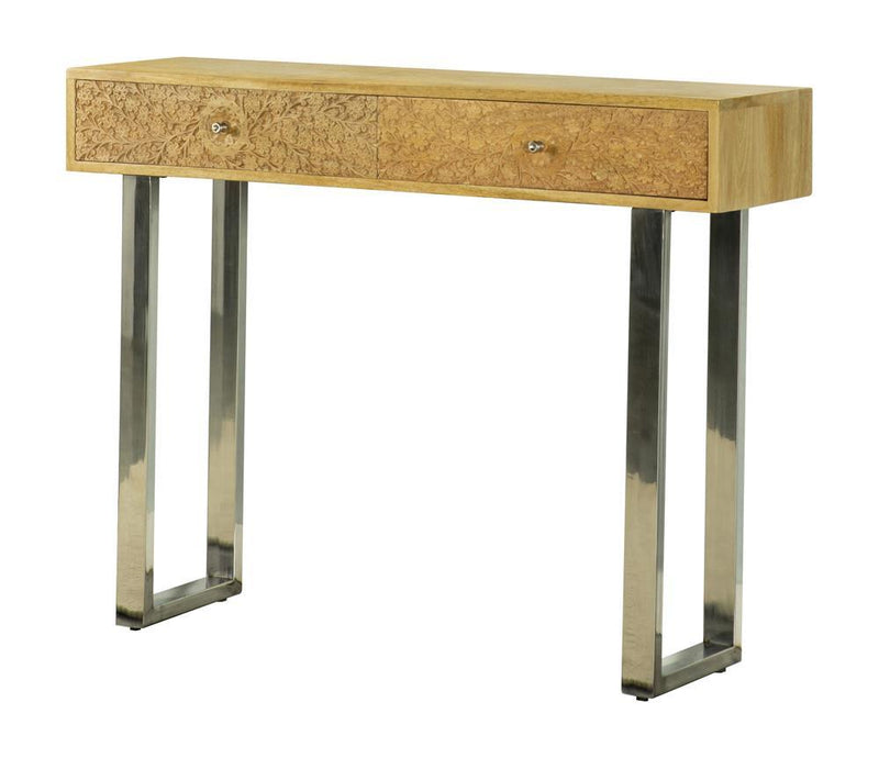 Draco Console Table With Hand Carved Drawers Natural - Ella Furniture