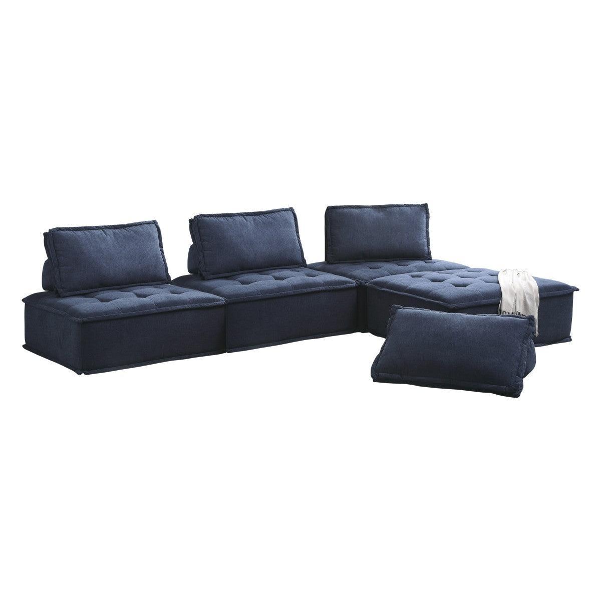 Ulrich Blue Solid Wood And Plywood Textured Fabric Upholstery 4-Piece Modular Sectional - Ella Furniture