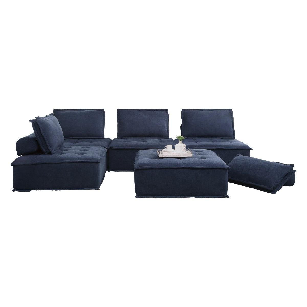 Ulrich Blue Solid Wood And Plywood Textured Fabric Upholstery 5-Piece Modular Sectional - Ella Furniture