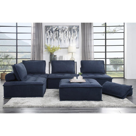 Ulrich Blue Solid Wood And Plywood Textured Fabric Upholstery 5-Piece Modular Sectional - Ella Furniture