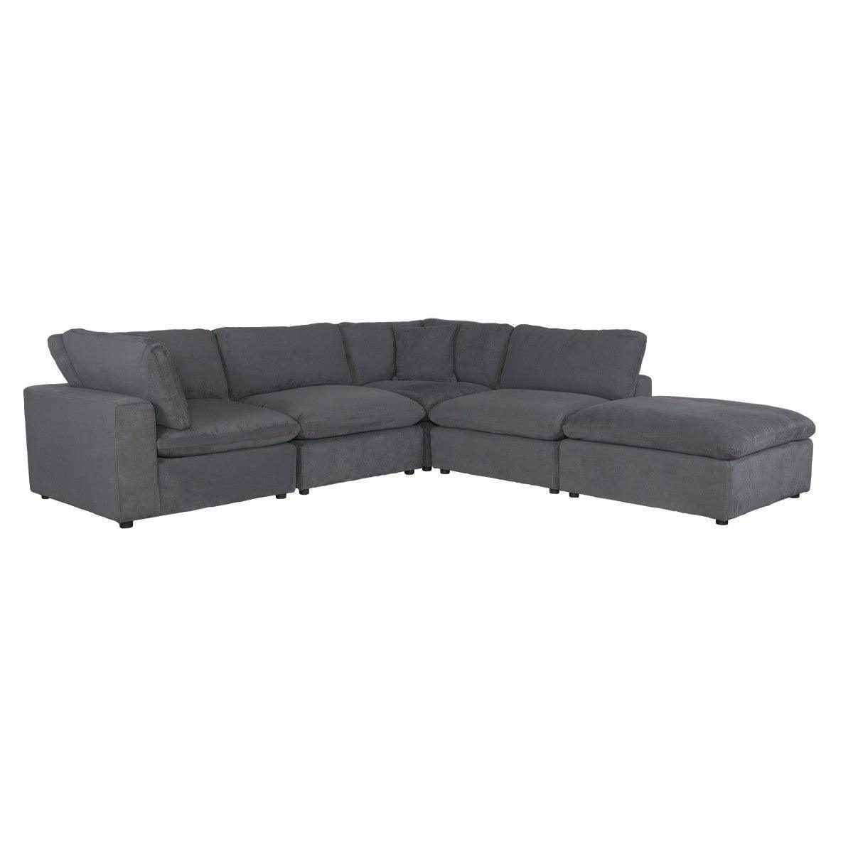 Guthrie Gray Solid Wood Textured Microfiber Upholstery 5-Piece Modular Sectional With Ottoman - Ella Furniture