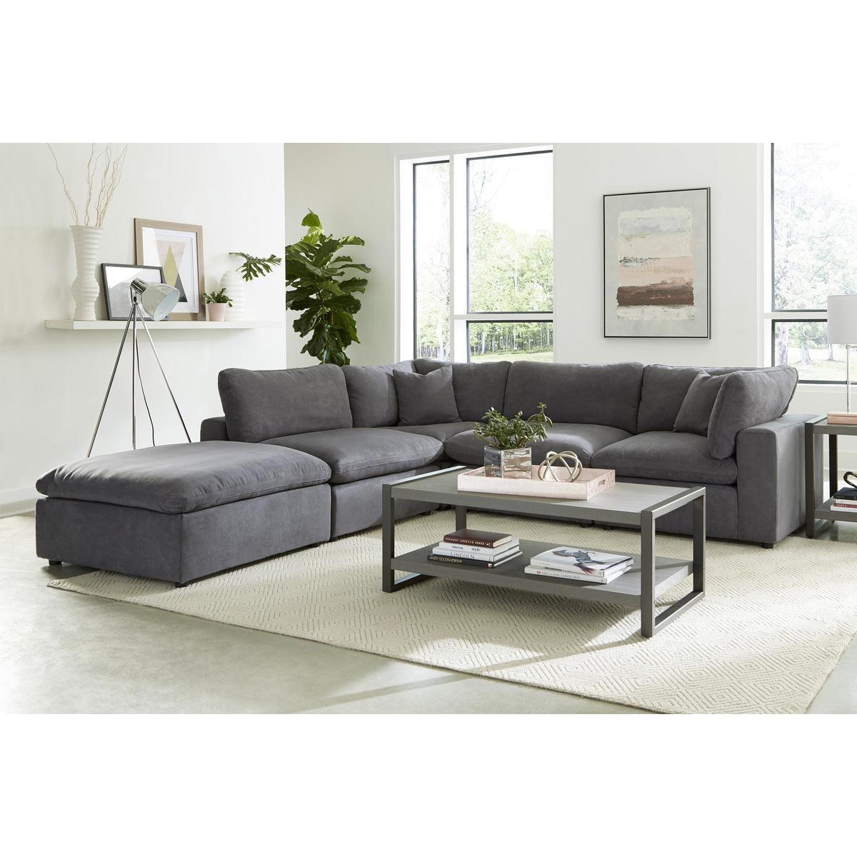 Guthrie Gray Traditional Solid Wood And Plywood Textured Microfiber Upholstery Ottoman - Ella Furniture