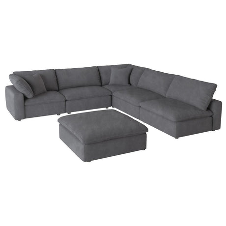 Guthrie Gray Solid Wood Textured Microfiber Upholstery 6-Piece Modular Sectional With Ottoman - Ella Furniture