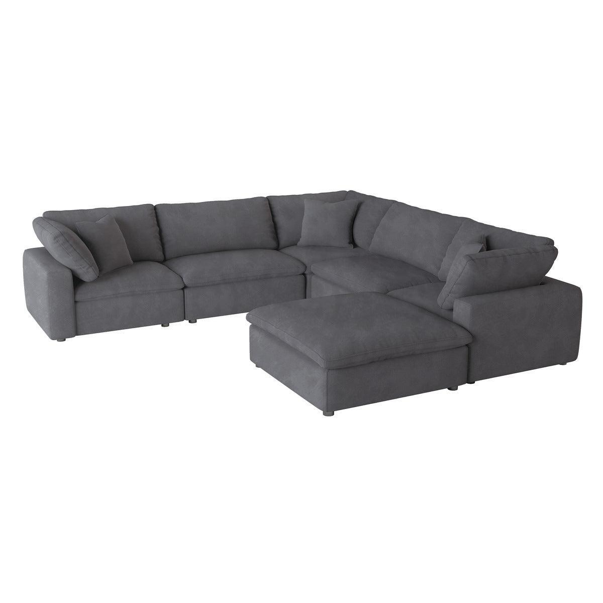 Guthrie Gray Solid Wood Textured Microfiber Upholstery 6-Piece Modular Sectional With Ottoman - Ella Furniture
