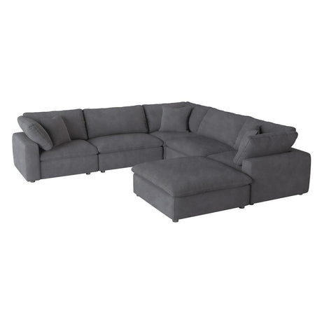 Guthrie Gray Solid Wood Textured Microfiber Upholstery 6-Piece Modular Sectional With Ottoman - Ella Furniture