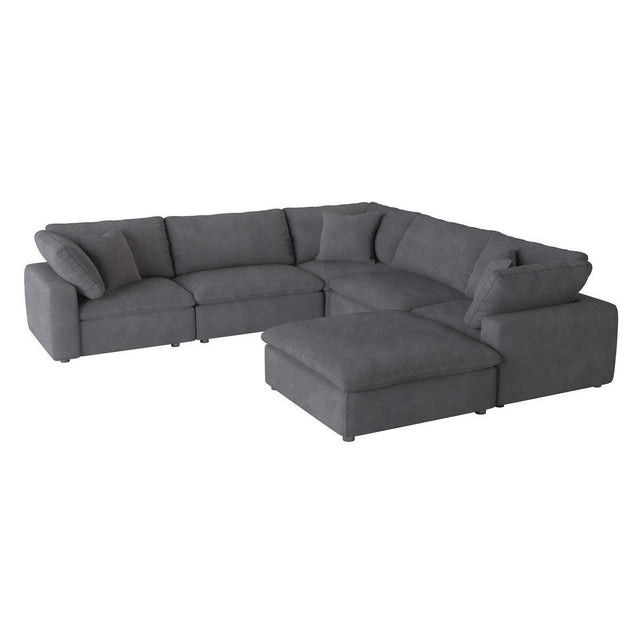 Guthrie Gray Solid Wood Textured Microfiber Upholstery 6-Piece Modular Sectional With Ottoman - Ella Furniture
