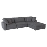 Ulrich Gray Solid Wood And Plywood Textured Fabric Upholstery 4-Piece Modular Sectional With Ottoman - Ella Furniture