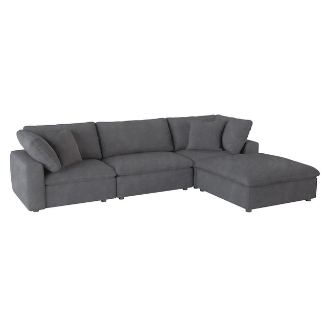 Ulrich Gray Solid Wood And Plywood Textured Fabric Upholstery 4-Piece Modular Sectional With Ottoman - Ella Furniture