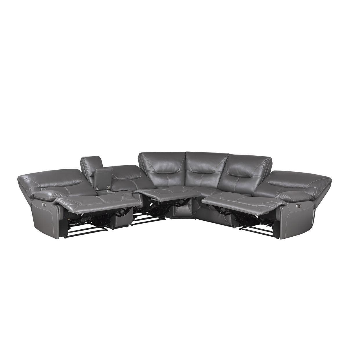Dyersburg Gray Solid Wood Premium Faux Leather Upholstery 6-Piece Power Reclining Sectional - Ella Furniture