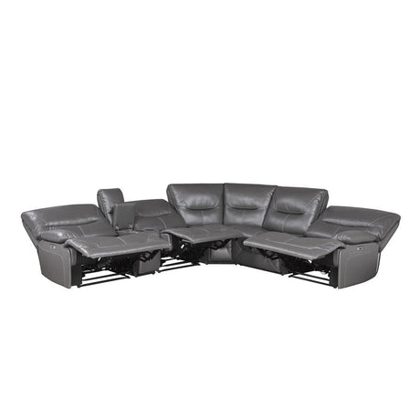 Dyersburg Gray Solid Wood Premium Faux Leather Upholstery 6-Piece Power Reclining Sectional - Ella Furniture