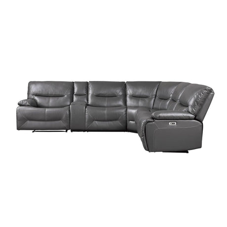 Dyersburg Gray Solid Wood Premium Faux Leather Upholstery 6-Piece Power Reclining Sectional - Ella Furniture
