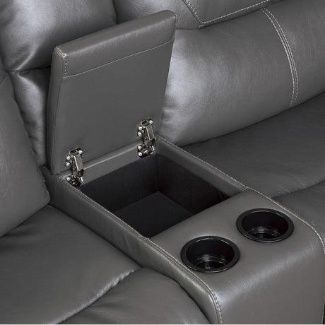 Dyersburg Gray Solid Wood Premium Faux Leather Upholstery 6-Piece Power Reclining Sectional - Ella Furniture