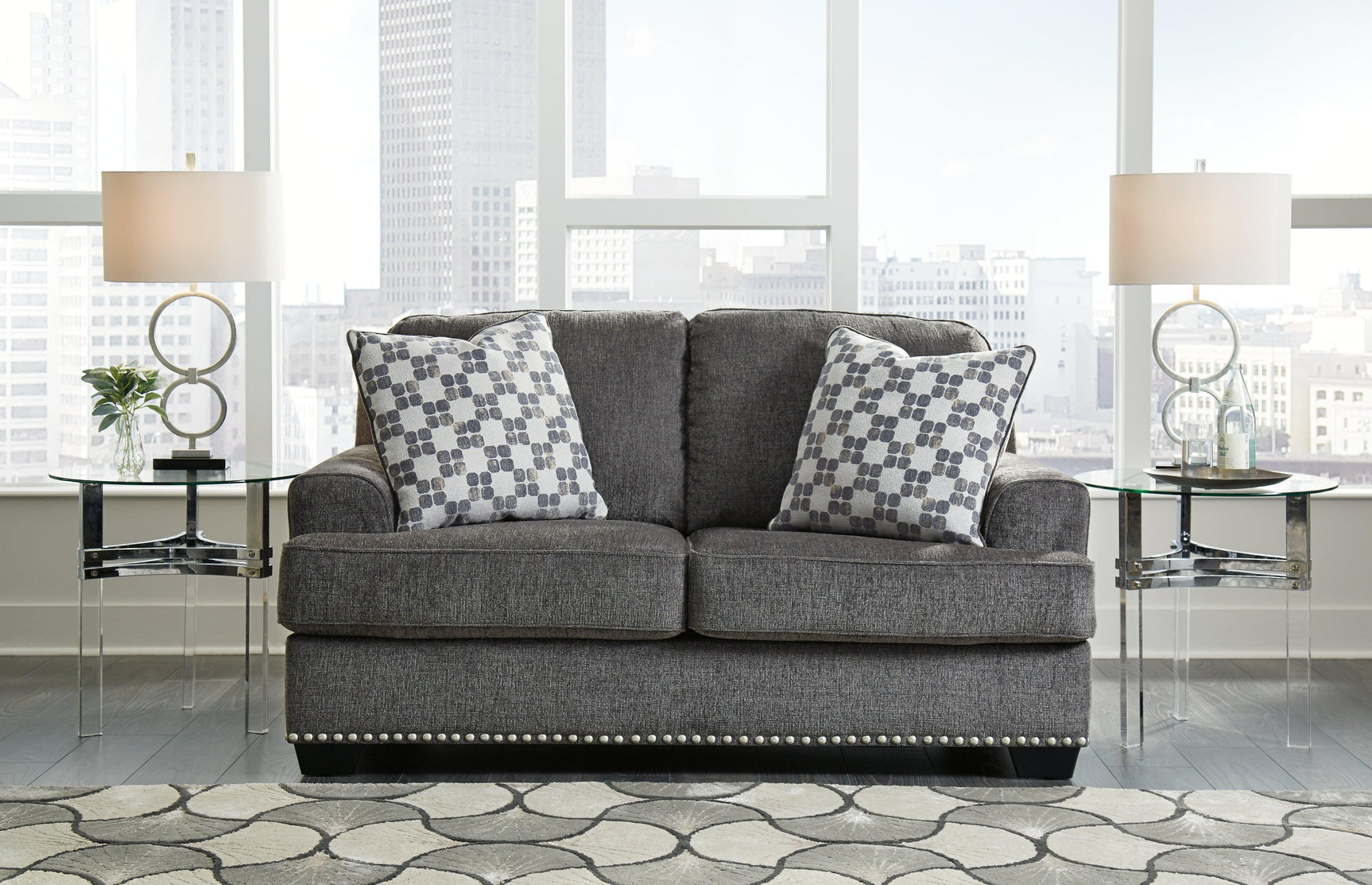 Locklin Carbon Chenille Loveseat - Ella Furniture