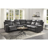 Socorro Gray Breathable Faux Leather Upholstery 3-Piece Reclining Sectional With Left Console - Ella Furniture