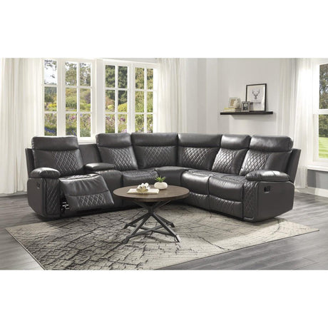 Socorro Gray Breathable Faux Leather Upholstery 3-Piece Reclining Sectional With Left Console - Ella Furniture