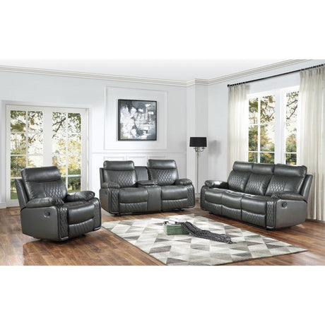 Gray Modern Sleek Solid Wood And Plywood Faux Leather Double Room Seat Set (Sofa And Love, Chair) - Ella Furniture