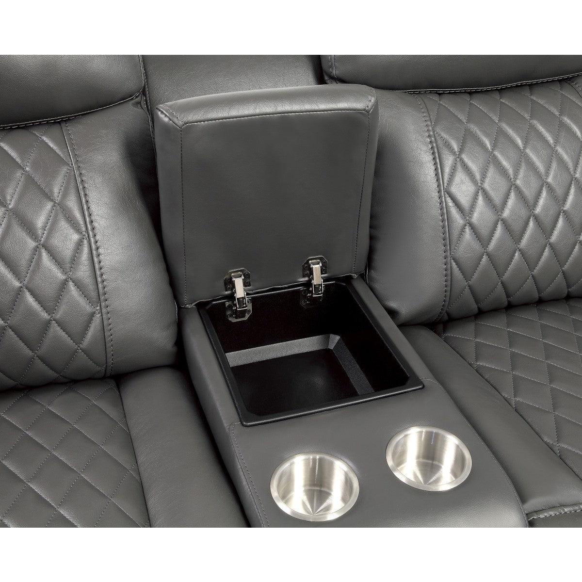 Socorro Gray Breathable Faux Leather Upholstery 3-Piece Reclining Sectional With Left Console - Ella Furniture