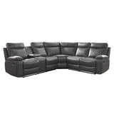 Socorro Gray Breathable Faux Leather Upholstery 3-Piece Reclining Sectional With Left Console - Ella Furniture