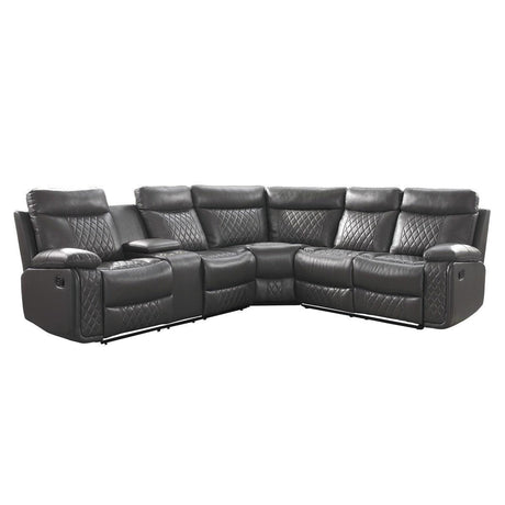 Socorro Gray Breathable Faux Leather Upholstery 3-Piece Reclining Sectional With Left Console - Ella Furniture