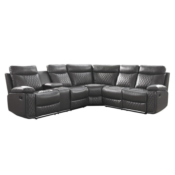 Socorro Gray Breathable Faux Leather Upholstery 3-Piece Reclining Sectional With Left Console - Ella Furniture