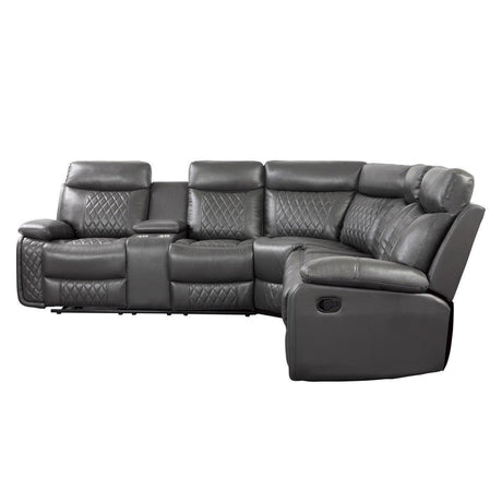 Socorro Gray Breathable Faux Leather Upholstery 3-Piece Reclining Sectional With Left Console - Ella Furniture