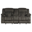 Laurelton Chocolate Textured Plush Microfiber Upholstery Double Glider Reclining Love Seat - Ella Furniture