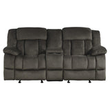 Laurelton Chocolate Textured Plush Microfiber Upholstery Double Glider Reclining Love Seat - Ella Furniture
