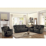 Laurelton Chocolate Textured Plush Microfiber Upholstery Double Glider Reclining Love Seat - Ella Furniture