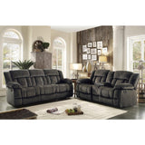 Laurelton Chocolate Textured Plush Microfiber Upholstery Double Glider Reclining Love Seat - Ella Furniture