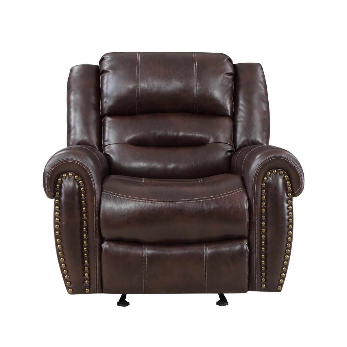 Center Hill Brown Solid Wood And Plywood Premium Faux Leather Upholstery Glider Reclining Chair - Ella Furniture