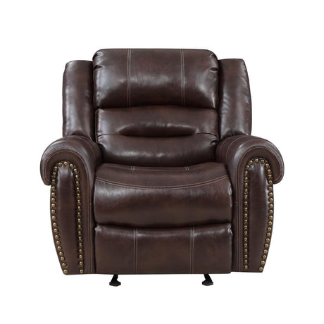 Center Hill Brown Solid Wood And Plywood Premium Faux Leather Upholstery Glider Reclining Chair - Ella Furniture
