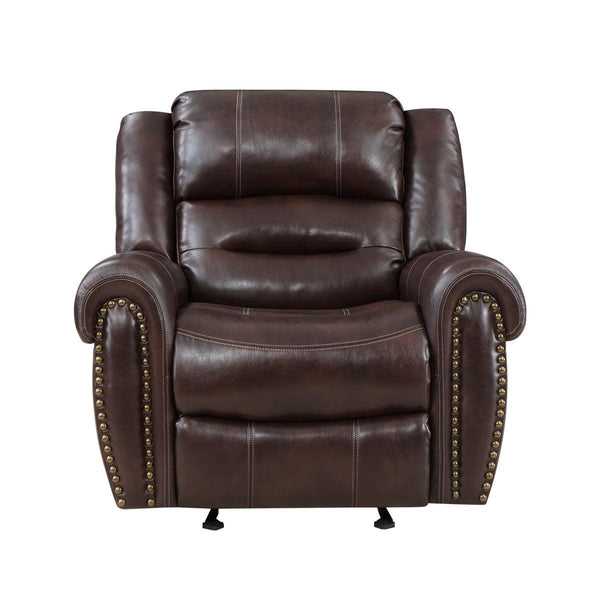 Center Hill Brown Solid Wood And Plywood Premium Faux Leather Upholstery Glider Reclining Chair - Ella Furniture