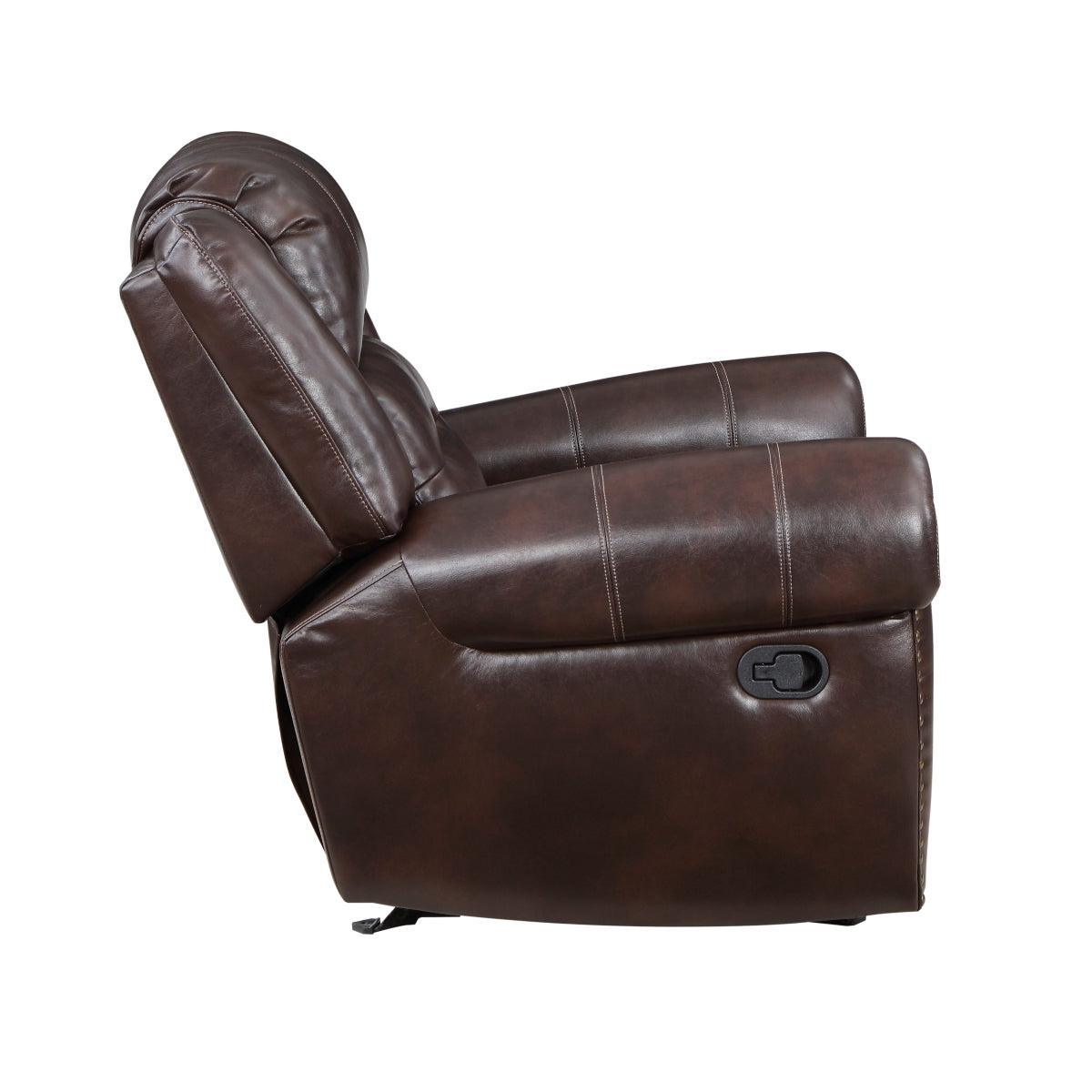 Center Hill Brown Solid Wood And Plywood Premium Faux Leather Upholstery Glider Reclining Chair - Ella Furniture