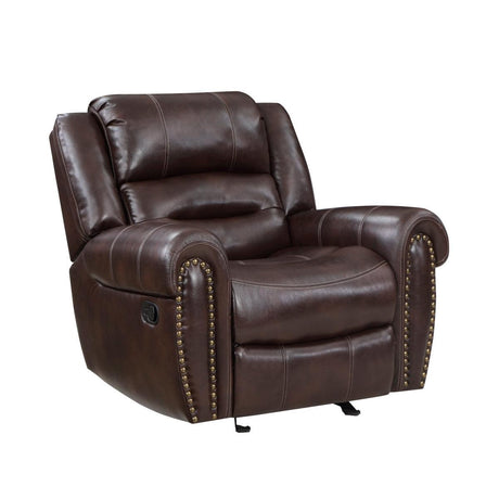 Center Hill Brown Solid Wood And Plywood Premium Faux Leather Upholstery Glider Reclining Chair - Ella Furniture