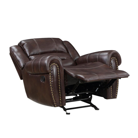 Center Hill Brown Solid Wood And Plywood Premium Faux Leather Upholstery Glider Reclining Chair - Ella Furniture