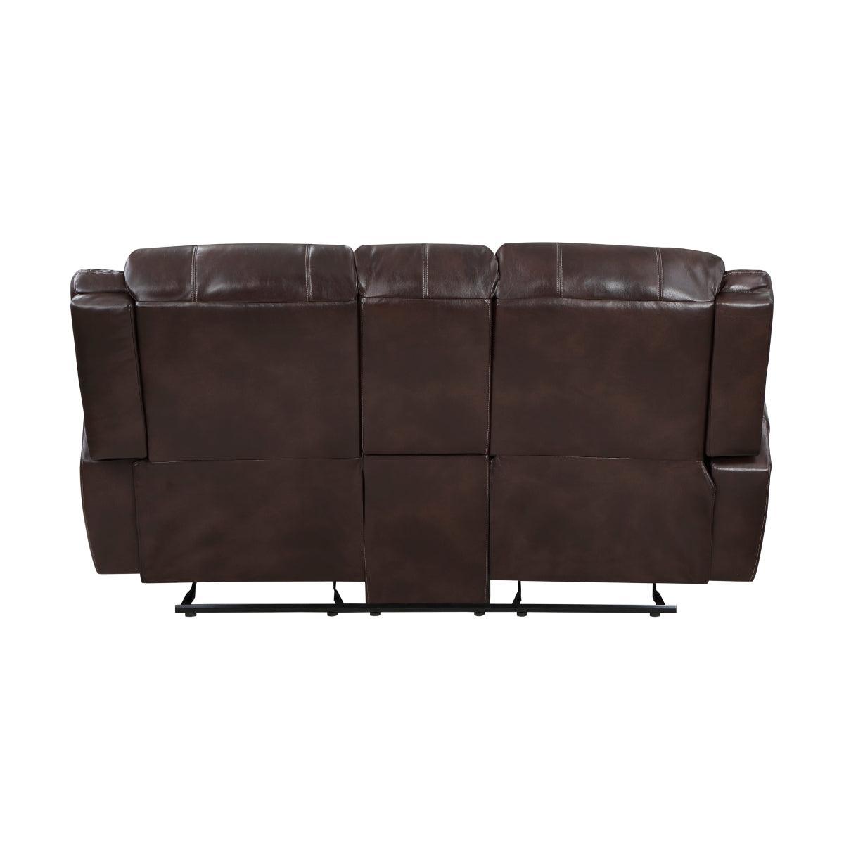 Center Hill Brown Solid Wood Premium Faux Leather Upholstery Double Glider Reclining Love Seat - Ella Furniture