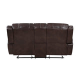 Center Hill Brown Solid Wood Premium Faux Leather Upholstery Double Glider Reclining Love Seat - Ella Furniture