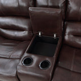 Center Hill Brown Solid Wood Premium Faux Leather Upholstery Double Glider Reclining Love Seat - Ella Furniture