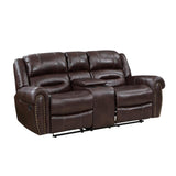 Center Hill Brown Solid Wood Premium Faux Leather Upholstery Double Glider Reclining Love Seat - Ella Furniture