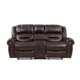 Center Hill Brown Solid Wood Premium Faux Leather Upholstery Double Glider Reclining Love Seat - Ella Furniture
