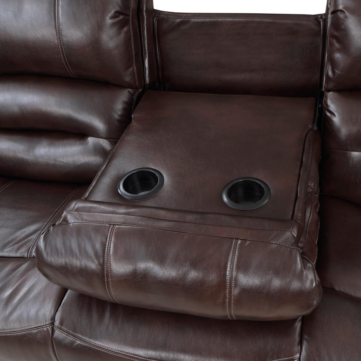 Center Hill Brown Solid Wood And Plywood Premium Faux Leather Upholstery Double Reclining Sofa - Ella Furniture
