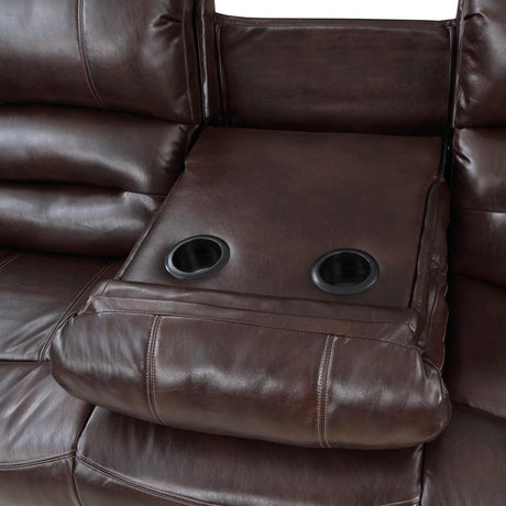 Center Hill Brown Solid Wood And Plywood Premium Faux Leather Upholstery Double Reclining Sofa - Ella Furniture